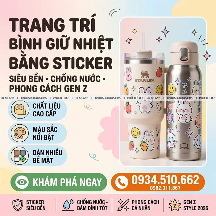 In sticker decal bình giữ nhiệt cá tính