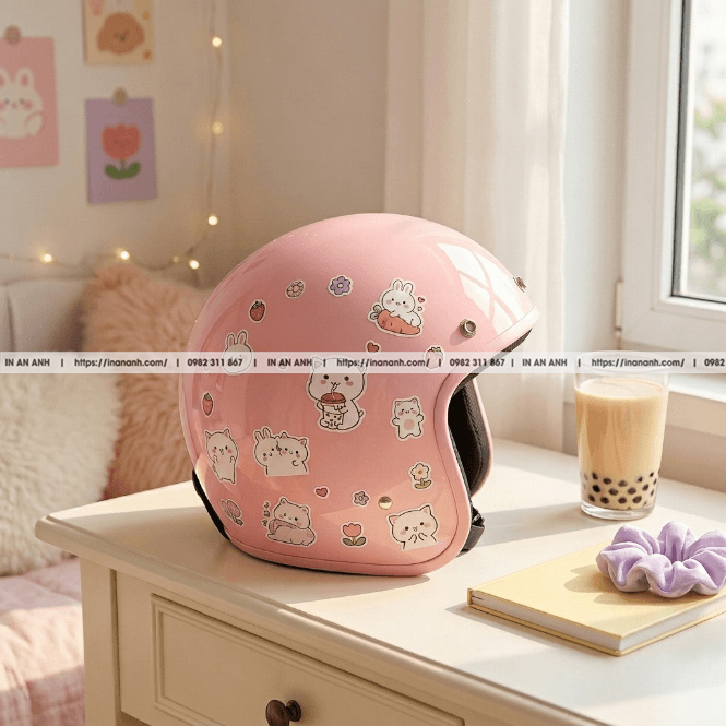 In sticker mũ bảo hiểm dễ thương và cá tính