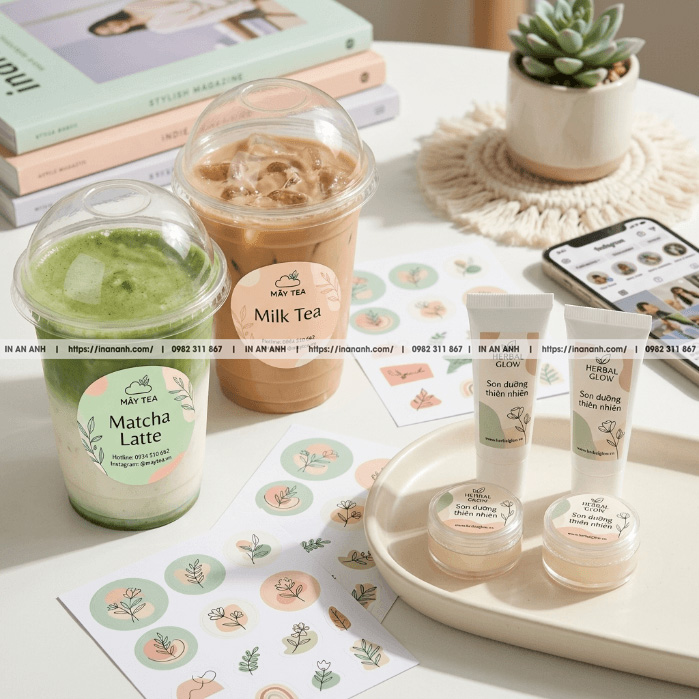 In sticker dán ly trà sữa đẹp và nổi bật