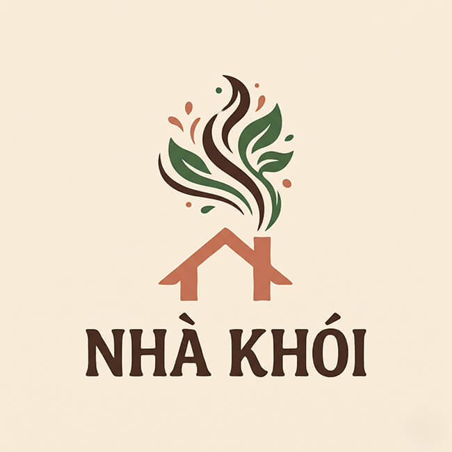 Logo Nhà Khói – in tem dán chai nhựa Logo thương hiệu Nhà Khói, khách hàng đã in tem dán chai nhựa tại In An Anh