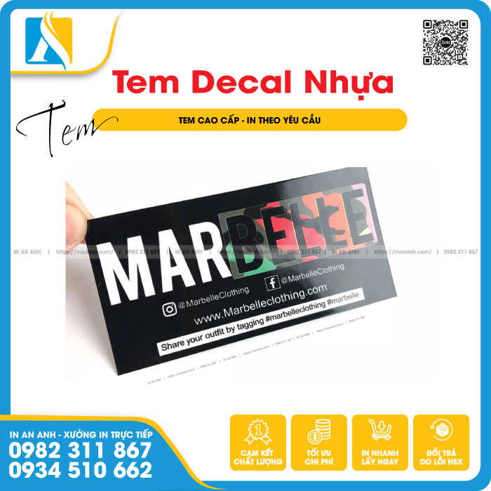 In tem decal nhựa hình chữ nhật thiết kế chữ lớn ấn tượng
