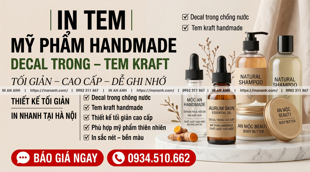 Tem mỹ phẩm handmade kraft và decal trong