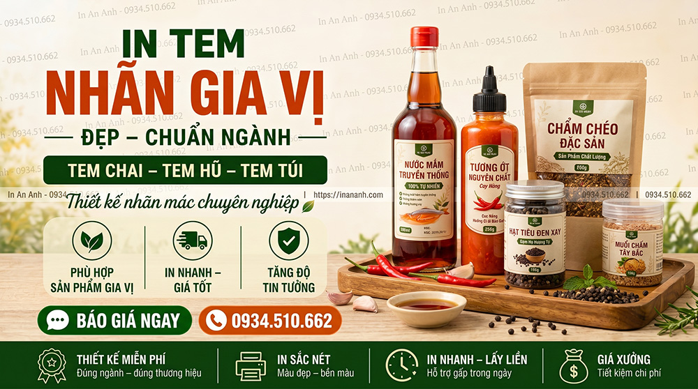 địa chỉ in tem dán các loại gia vị như hạt tiêu, mắm tôm, tương ớt