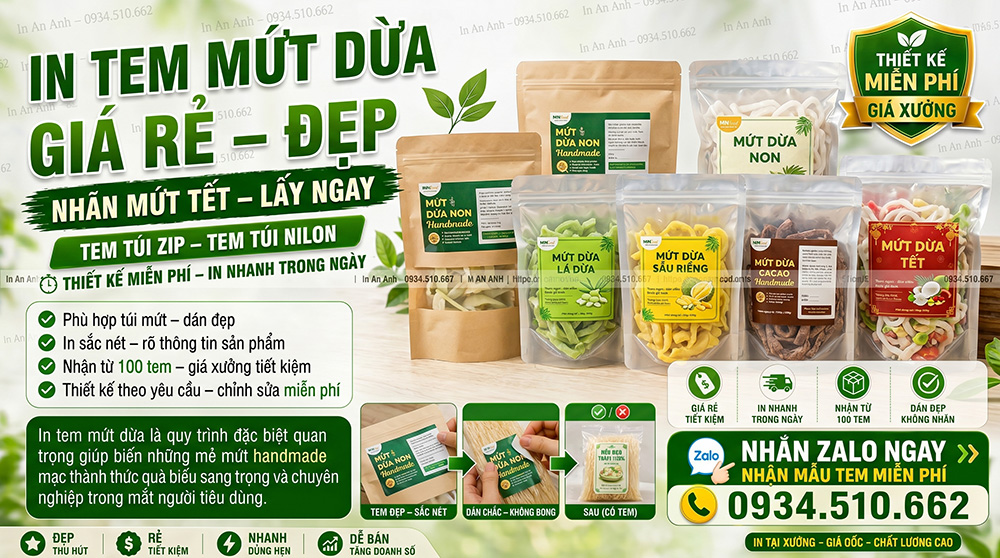 thiết kế tem dán túi mứt dừa