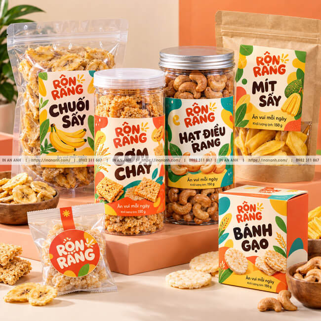 Tem túi và hũ snack – mẫu tem nhãn sản phẩm tại In An Anh