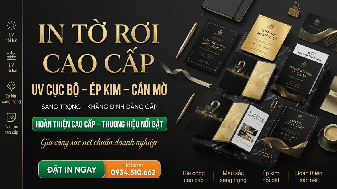 In Tờ Rơi Cao Cấp - UV Cục Bộ, Ép Kim, Cán Mờ Sang Trọng