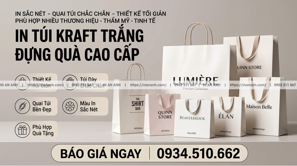 In Túi Kraft Trắng Đựng Quà Giá Rẻ