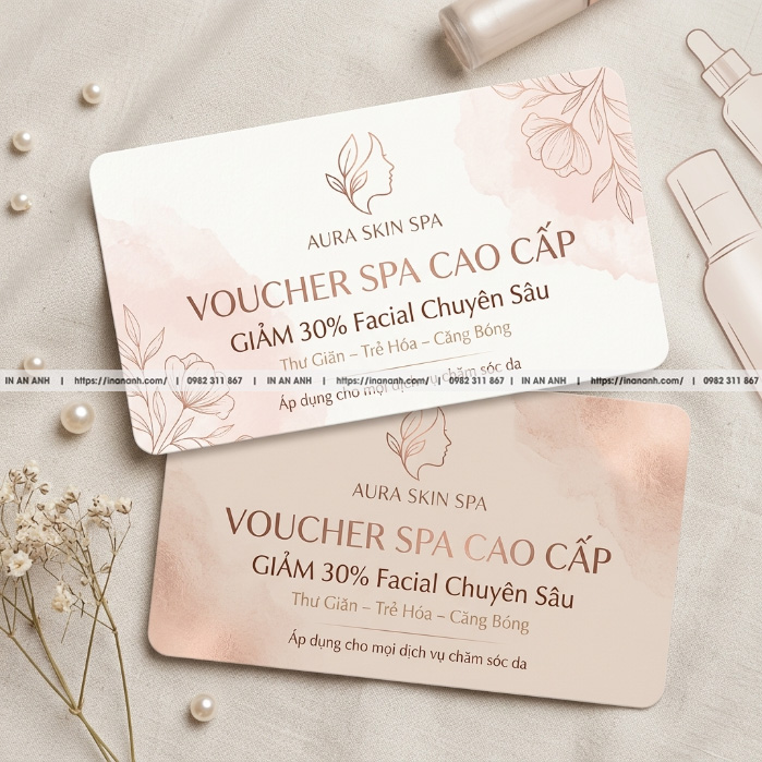 Mẫu voucher làm đẹp màu hồng pastel thanh lịch