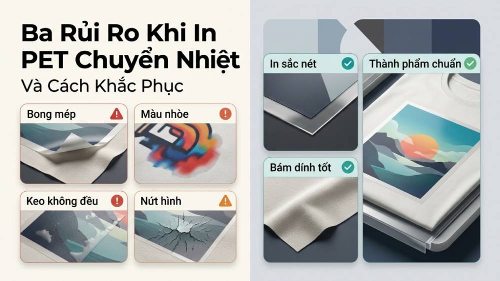 Khắc Phục Ba Rủi Ro Thường Gặp Khi In PET Chuyển Nhiệt Tại Xưởng In Thiếu Kinh Nghiệm