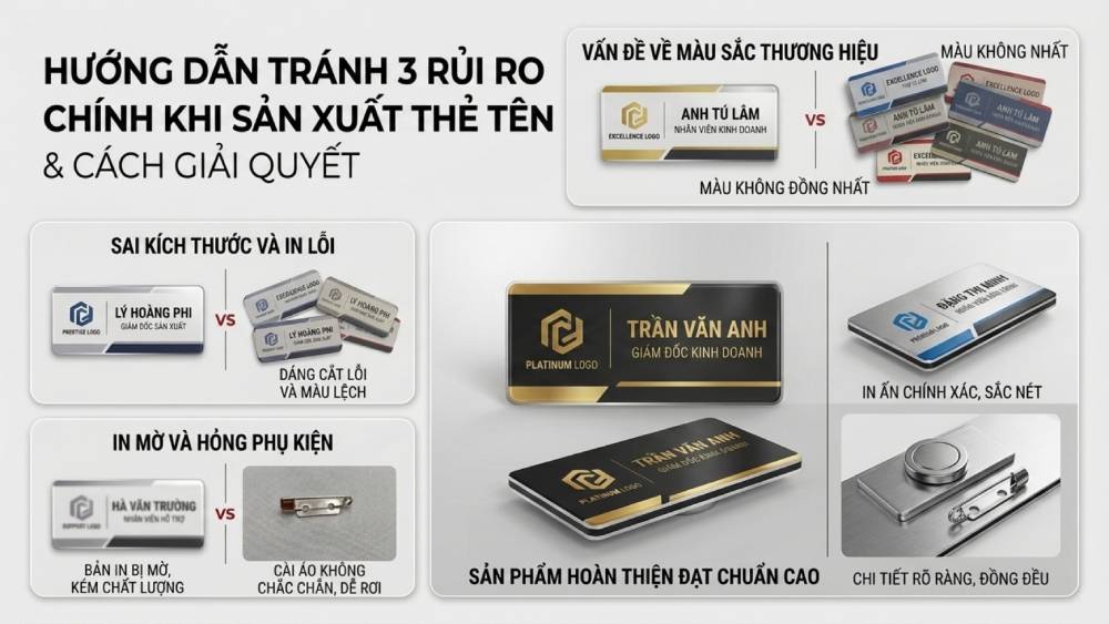 Khắc phục ba rủi ro thường gặp khi sản xuất thẻ tên nhân viên tại xưởng in thiếu kinh nghiệm