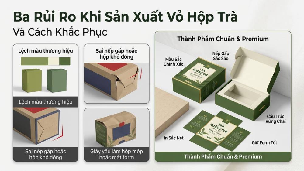 Khắc Phục Ba Rủi Ro Thường Gặp Khi Sản Xuất Vỏ Hộp Trà Tại Xưởng In Thiếu Kinh Nghiệm