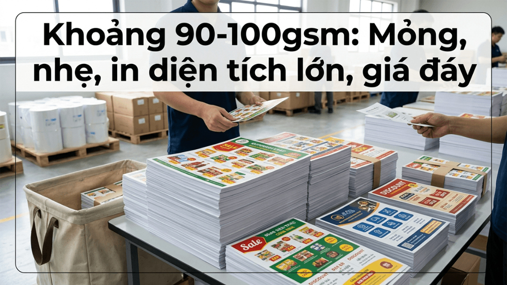 Khoảng 90-100gsm: Mỏng Nhẹ, In Phủ Diện Rộng, Giá Chạm Đáy