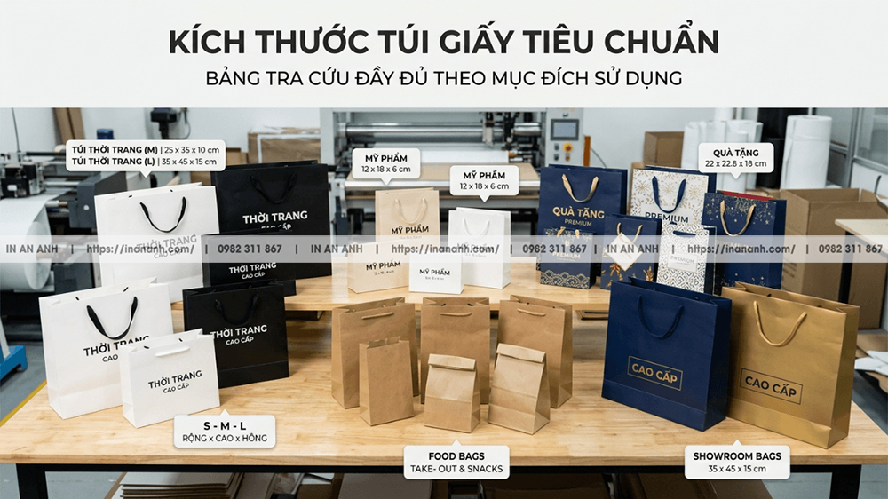 Kích Thước Túi Giấy Chuẩn - Bảng Tra Cứu Đầy Đủ Theo Công Dụng