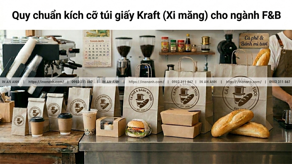 Kích thước túi giấy Kraft (Xi măng) chuẩn cho F&B