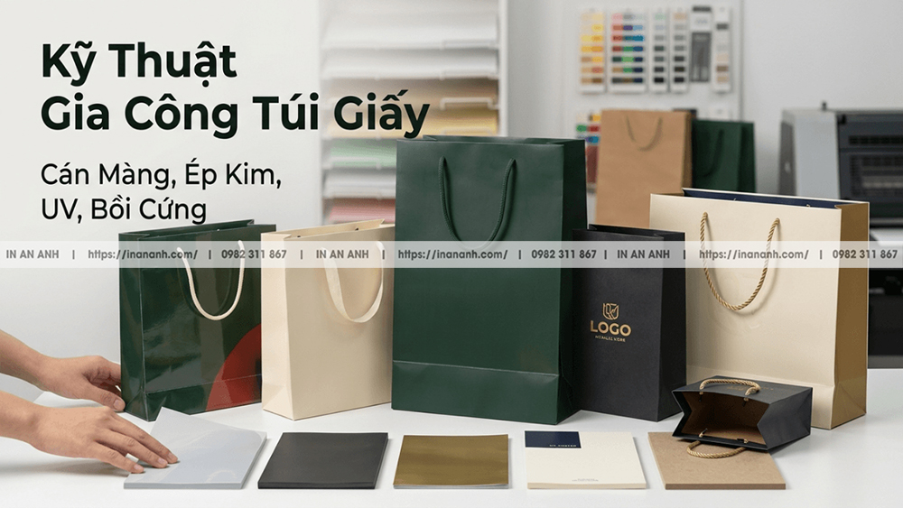Kỹ Thuật Gia Công Túi Giấy - Cán Màng, Ép Kim, UV, Bồi Cứng