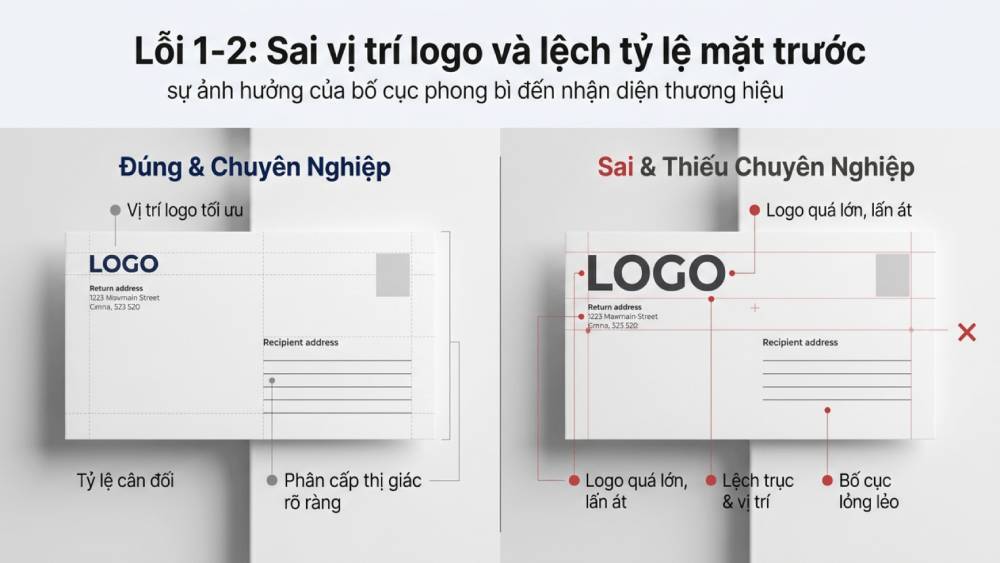 Lỗi 1-2: Sai vị trí logo và lệch tỷ lệ mặt trước