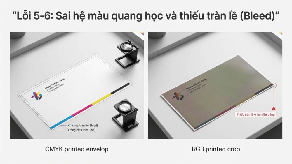 Lỗi 5-6: Sai hệ màu quang học và thiếu tràn lề (Bleed)