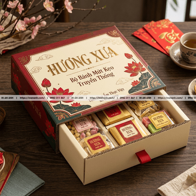 Mẫu hộp carton sóng đựng bánh kẹo hộp trượt ivory