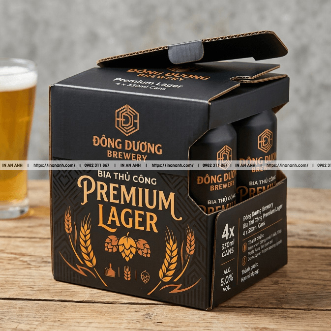 Mẫu hộp carton sóng bia lon nắp gài ngược duplex