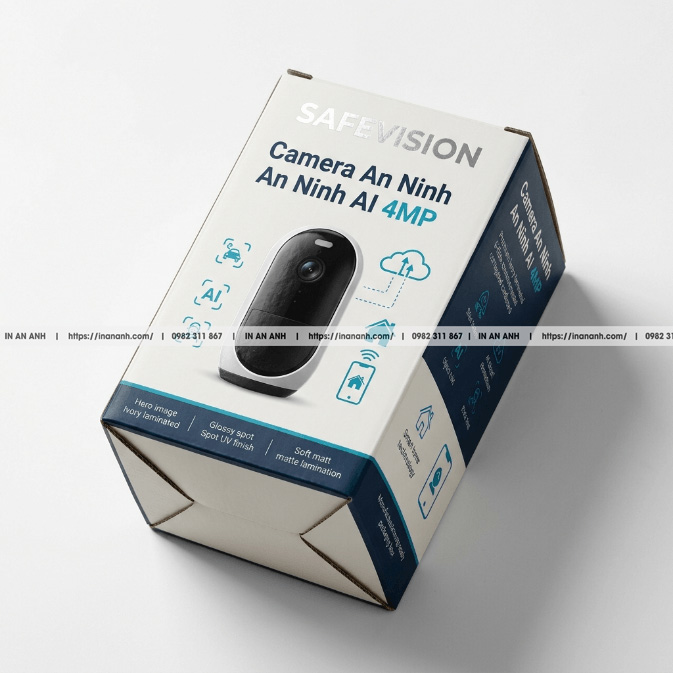 Mẫu hộp carton sóng đựng camera an ninh nắp gài thẳng ivory