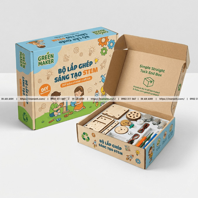 Mẫu hộp carton sóng tái chế DIY kraft đơn giản