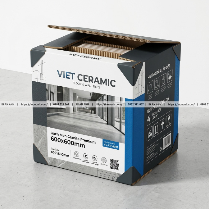 Mẫu hộp carton sóng đựng gạch men đáy tự khóa nhiều lớp