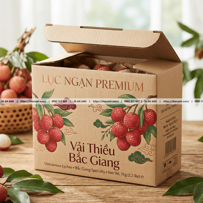 Mẫu hộp carton sóng đựng vải nhãn nắp gài ngược kraft