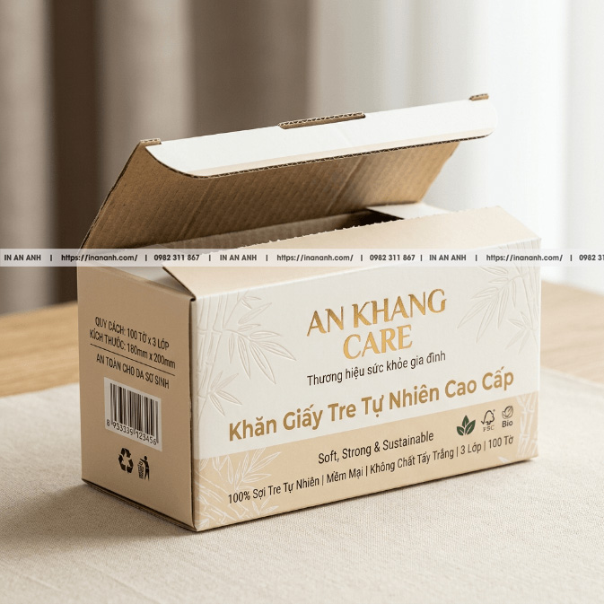 Mẫu hộp carton sóng khăn giấy combo nắp gài thẳng duplex
