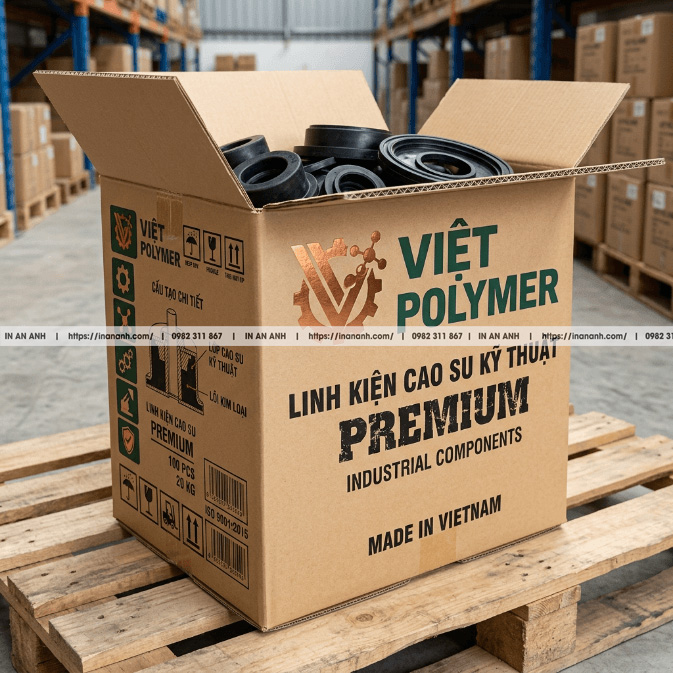 Mẫu hộp carton sóng sản phẩm cao su nhựa công nghiệp đáy khóa tay kraft
