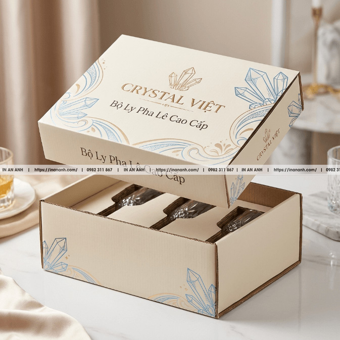 Mẫu hộp carton sóng đựng đồ thủy tinh hộp âm dương duplex