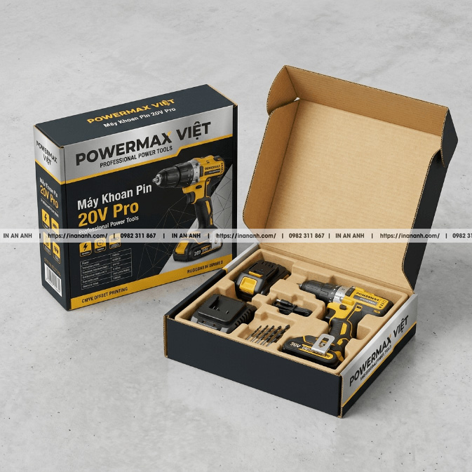 Mẫu hộp carton sóng đựng dụng cụ cầm tay đáy tự khóa