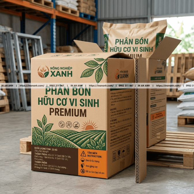Mẫu hộp carton sóng đựng hóa chất phân bón nắp gài ngược kraft
