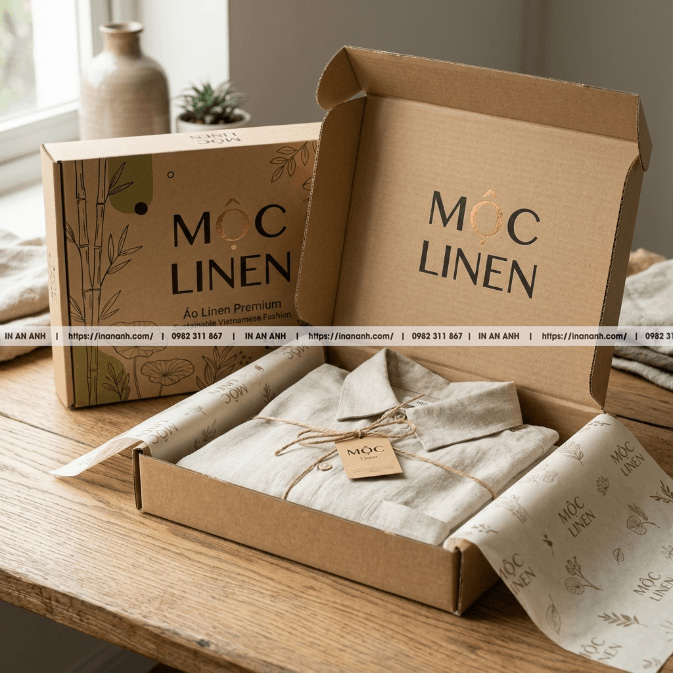 Mẫu hộp carton sóng đựng quần áo nắp gài ngược kraft