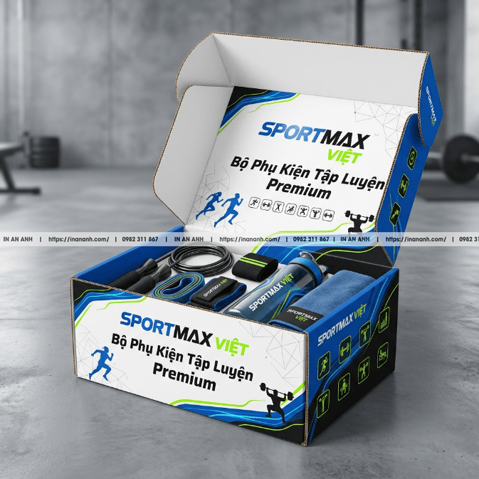 Mẫu hộp carton sóng đựng đồ thể thao đáy khóa tay duplex