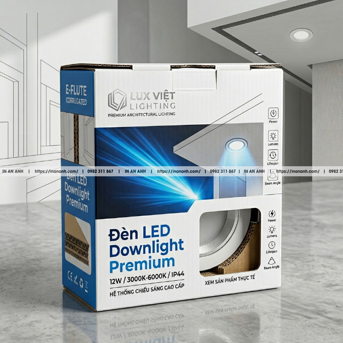 Mẫu hộp carton sóng đựng đèn chiếu sáng nắp gài thẳng