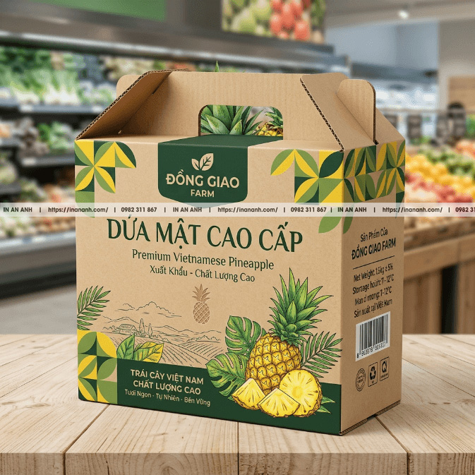 Mẫu hộp carton sóng đựng dứa nắp gài thẳng kraft