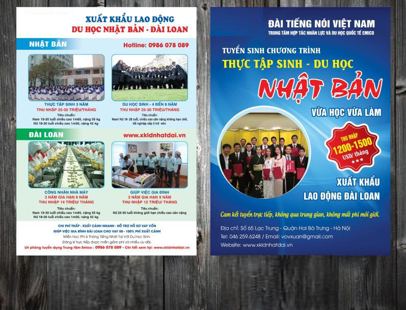 Mẫu in tờ rơi tuyển sinh thực tập sinh du học Nhật Bản rõ ràng, súc tích