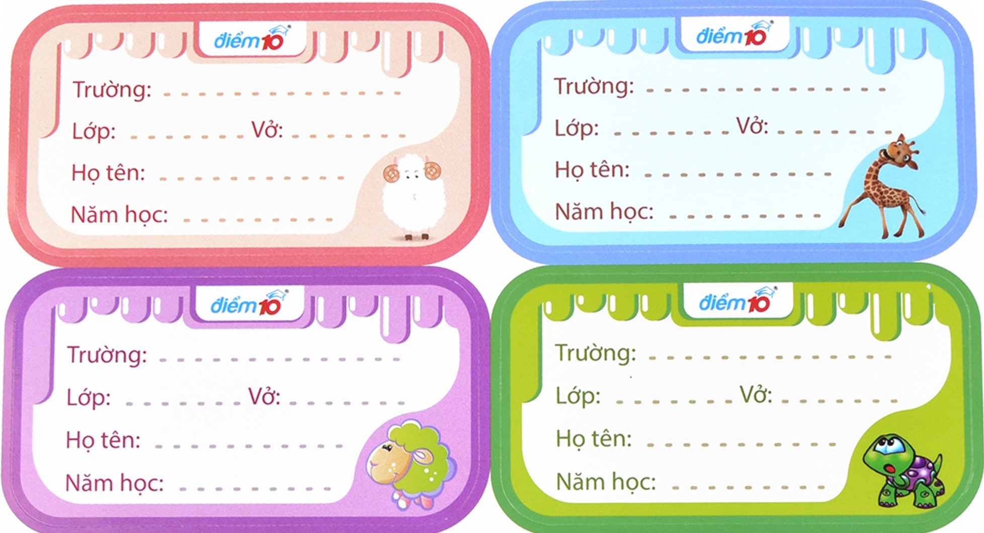 Mẫu nhãn vở tiếng anh màu sắc