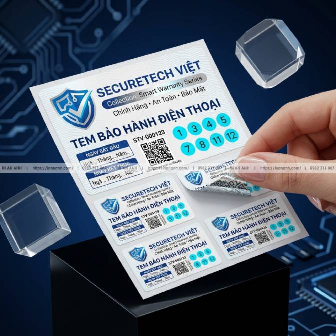Mẫu Tem Bảo Hành Điện Thoại, Điện Tử — Decal Vỡ Chống Bóc, Đánh Số Serial Tự Động