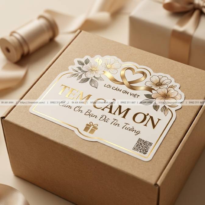 Mẫu Tem Cảm Ơn (Thank You) Kèm Đơn Hàng — Decal Giấy Kraft Cán Mờ, Họa Tiết Viết Tay