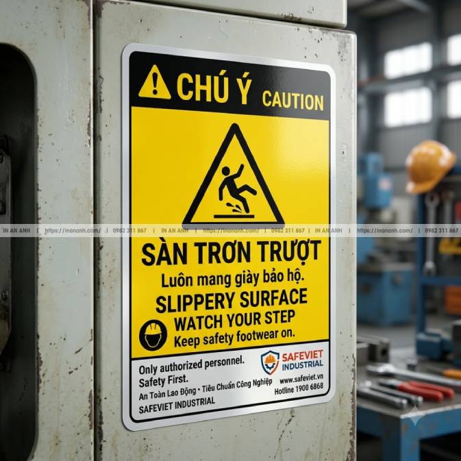 Mẫu Tem Cảnh Báo An Toàn Lao Động (Caution/Warning) — Decal PVC Phản Quang, Chống Nước Ngoài Trời