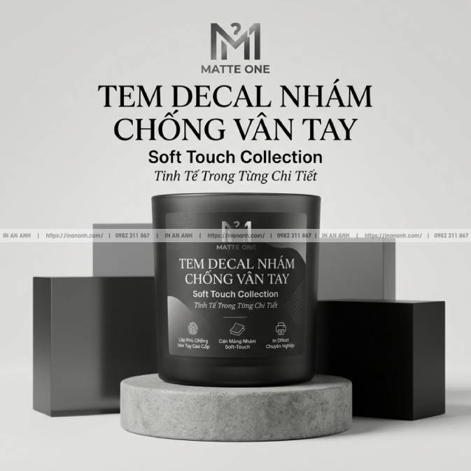 Mẫu Tem Decal Nhám (Matte Laminate) Chống Vân Tay — Bề Mặt Mờ Mịn, Không Bám Dấu Tay