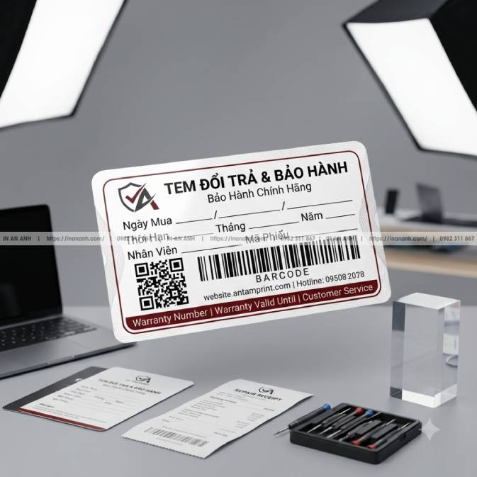 Mẫu Tem Đổi Trả, Bảo Hành Tại Quầy — Decal Giấy Trắng, Ghi Rõ Điều Kiện & Thời Hạn Đổi Trả