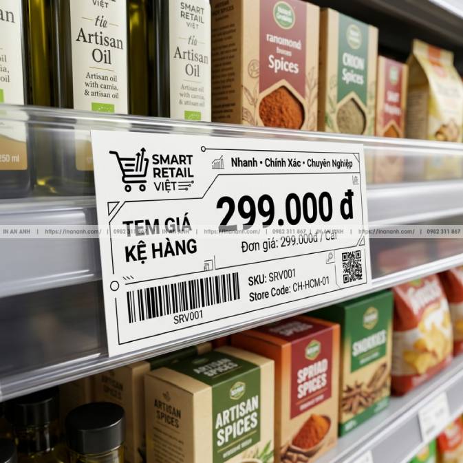 Mẫu Tem Giá Kệ Hàng (Price Tag) — Decal Giấy Cảm Nhiệt, Khổ Nhỏ In Trực Tiếp Không Cần Mực