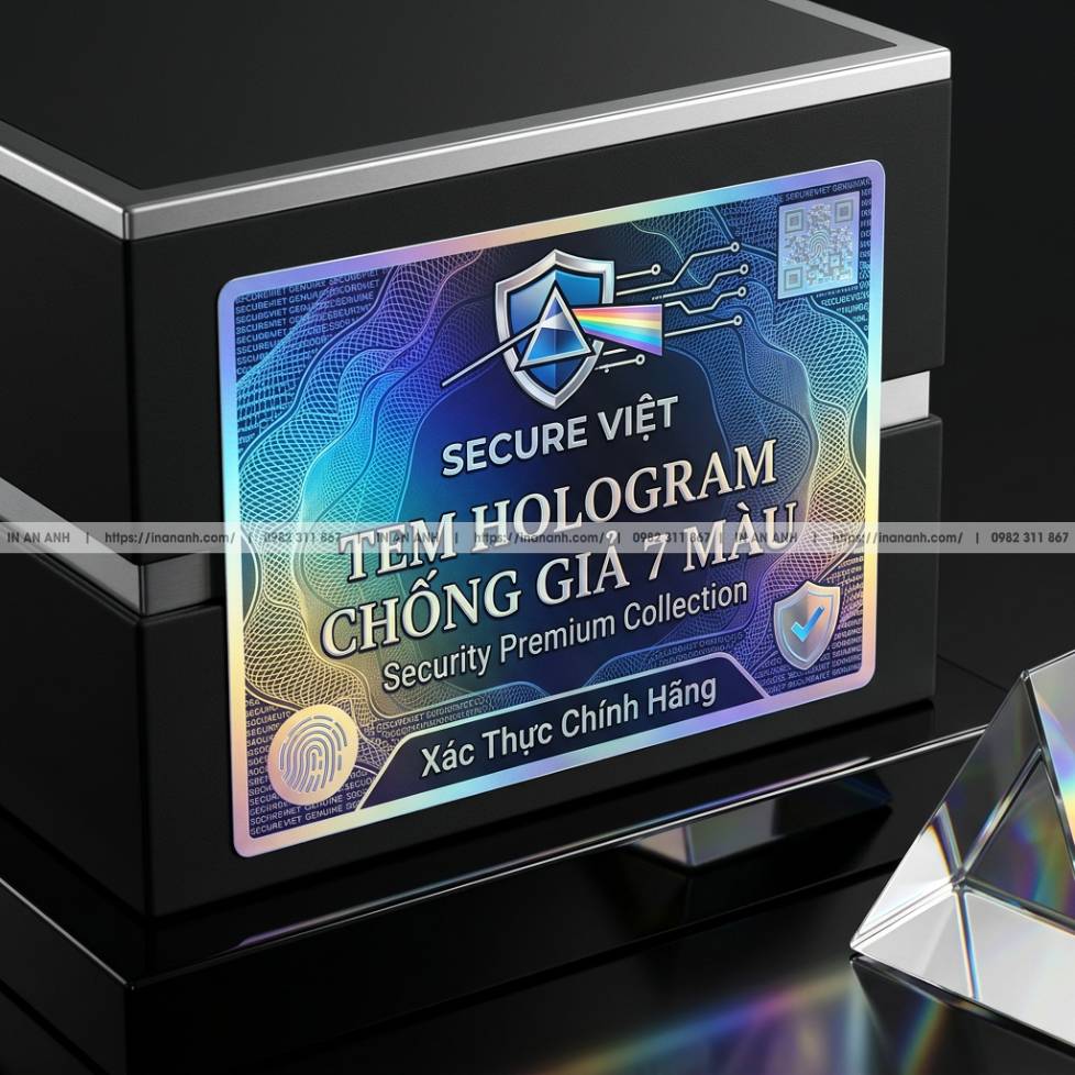 Mẫu Tem Hologram Chống Giả 7 Màu — Ánh Cầu Vồng Đổi Màu Theo Góc Nhìn