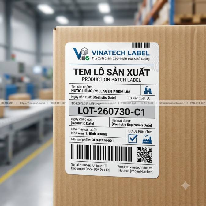 Mẫu Tem Lô Sản Xuất (Batch/Lot Number) — Decal Giấy Trắng, In Mã Lô, Ca Sản Xuất, Ngày SX