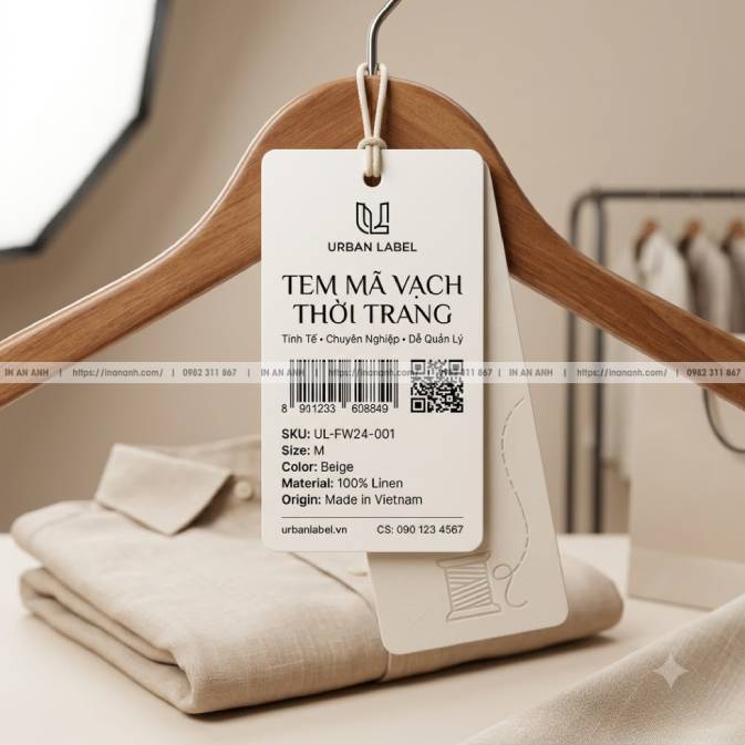 Mẫu Tem Mã Vạch Thời Trang, Quần Áo — Decal Giấy Có Lỗ Xỏ Dây Treo