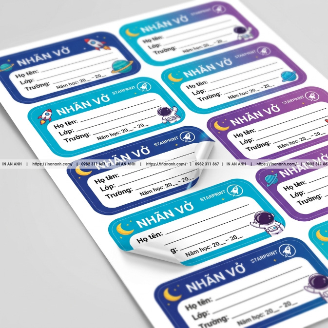 Mẫu Tem Nhãn Vở, Nhãn Tên Học Sinh — Decal Giấy Cán Bóng Nhiều Họa Tiết Hoạt Hình