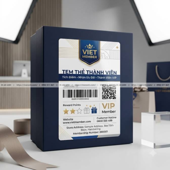 Mẫu Tem Thẻ Thành Viên, Khách Hàng Thân Thiết — Decal Giấy Nhỏ, Tích Hợp Mã Vạch Tích Điểm