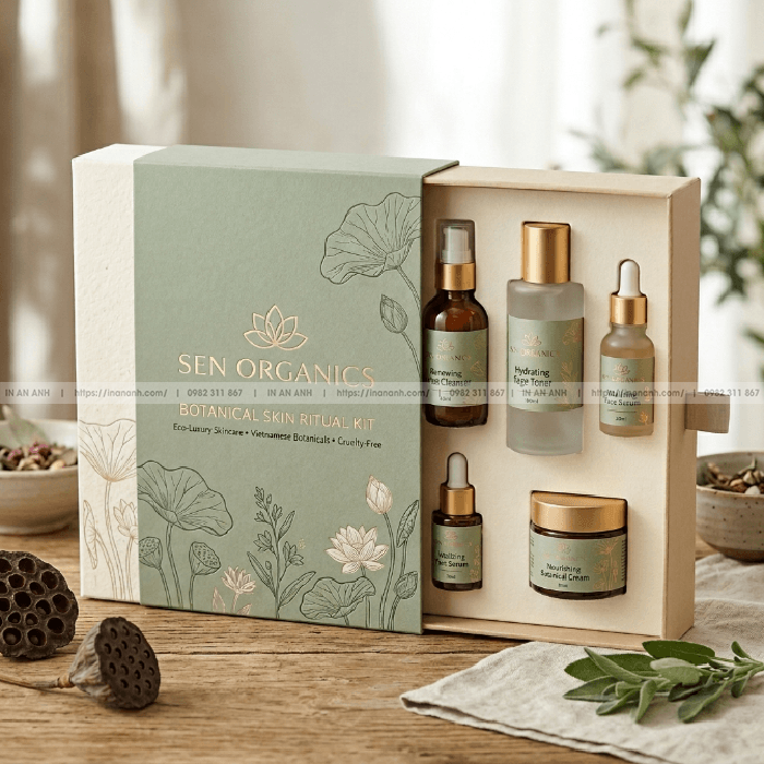 Hộp cứng đựng mỹ phẩm nắp rút khay giấy ivory
